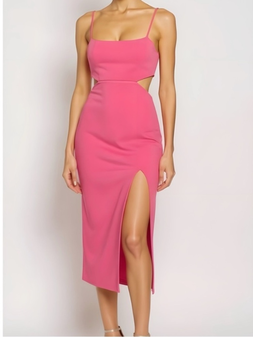H:OURS | Haydon Pink Cutout Slit Midi Dress | S